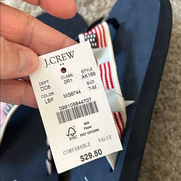 NWT J. Crew Embroidered American Flag Patriotic Flip Flops. Size 7. Summer. - Picture 9 of 9